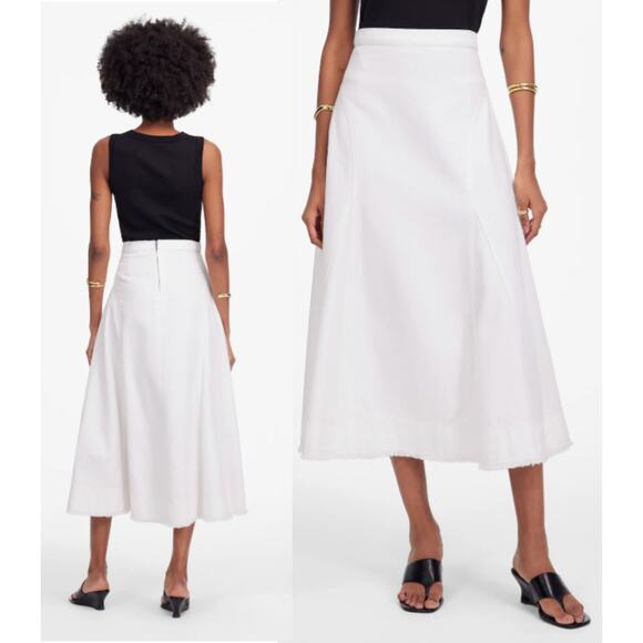 Madewell | NWT Fluted Midi Skirt in Tile White | Sz 26 - Picture 1 of 10